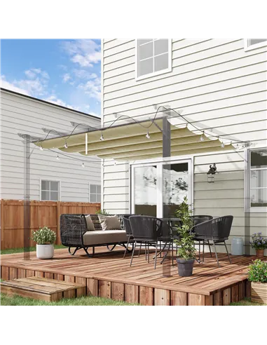 Outsunny Retractable Pergola Shade Cover, Replacement Canopy for 4 x 3 (m) Pergola, Retractable Roof, Beige