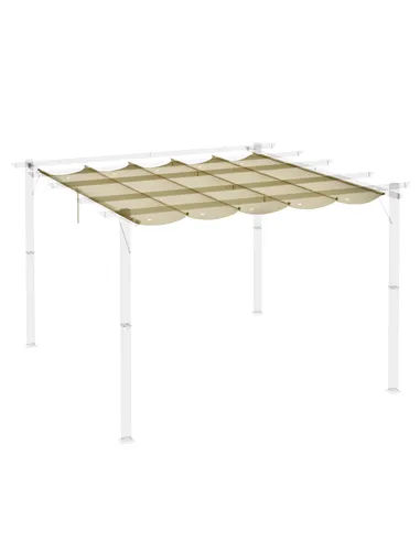 Outsunny Retractable Pergola Shade Cover, Replacement Canopy for 4 x 3 (m) Pergola, Retractable Roof, Beige