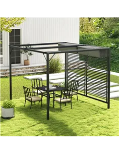Outsunny 3 x 2.8m Metal Pergola, with Retractable Fabric Roof - Grey 2