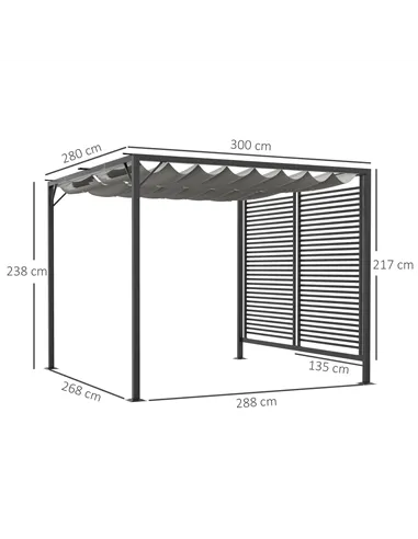 Outsunny 3 x 2.8m Metal Pergola, with Retractable Fabric Roof - Grey