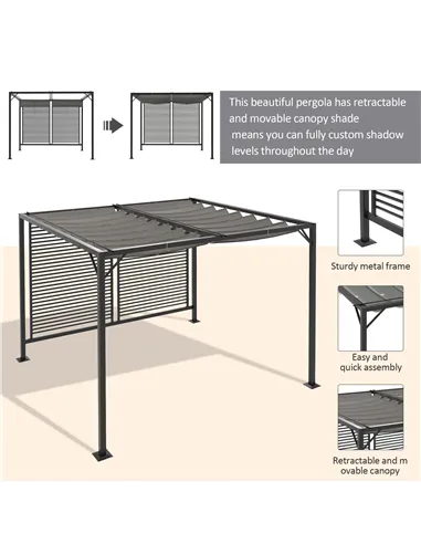 Outsunny 3 x 2.8m Metal Pergola, with Retractable Fabric Roof - Grey