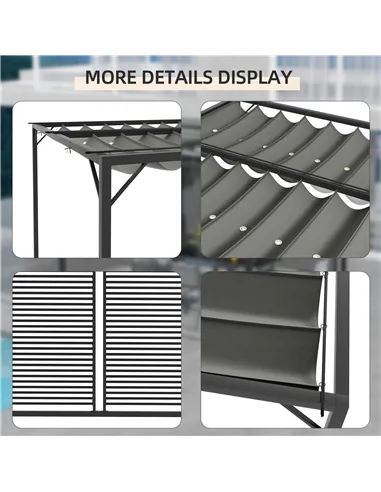Outsunny 3 x 2.8m Metal Pergola, with Retractable Fabric Roof - Grey