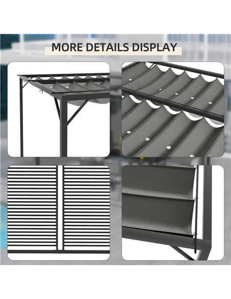 Outsunny 3 x 2.8m Metal Pergola, with Retractable Fabric Roof - Grey