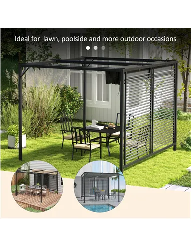 Outsunny 3 x 2.8m Metal Pergola, with Retractable Fabric Roof - Grey