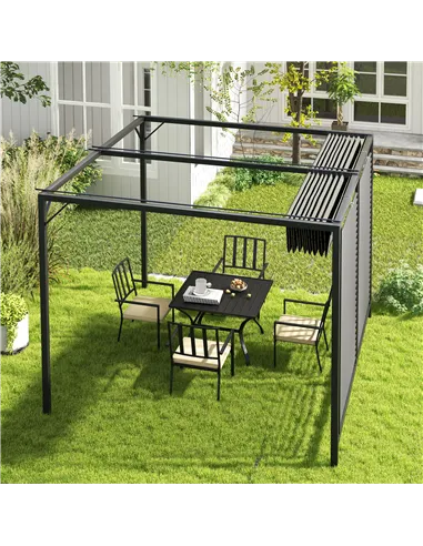 Outsunny 3 x 2.8m Metal Pergola, with Retractable Fabric Roof - Grey
