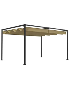 Outsunny 4 x 3(m) Metal Pergola with Retractable Roof, Garden Gazebo Canopy Shelter for Outdoor, Patio, Khaki