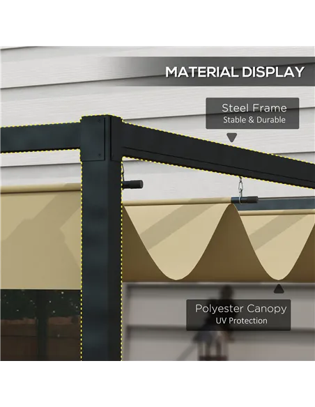 Outsunny 4 x 3(m) Metal Pergola with Retractable Roof, Garden Gazebo Canopy Shelter for Outdoor, Patio, Khaki