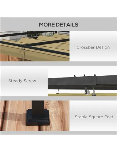 Outsunny 4 x 3(m) Metal Pergola with Retractable Roof, Garden Gazebo Canopy Shelter for Outdoor, Patio, Khaki