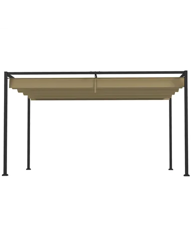 Outsunny 4 x 3(m) Metal Pergola with Retractable Roof, Garden Gazebo Canopy Shelter for Outdoor, Patio, Khaki