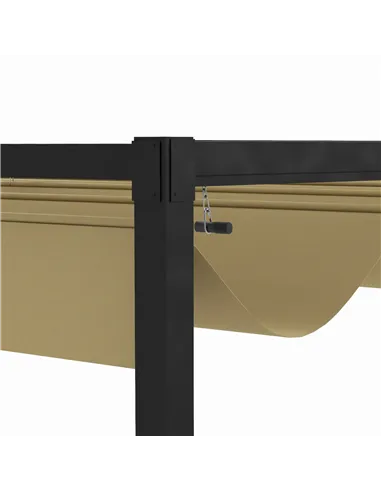 Outsunny 4 x 3(m) Metal Pergola with Retractable Roof, Garden Gazebo Canopy Shelter for Outdoor, Patio, Khaki