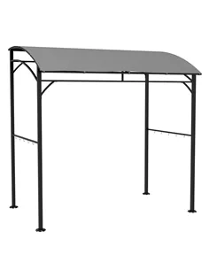 Outsunny 2.2 x 1.5 m BBQ Grill Gazebo Tent, Garden Grill with Metal Frame, Curved Canopy and 10 Hooks, Outdoor Sun Shade, Grey