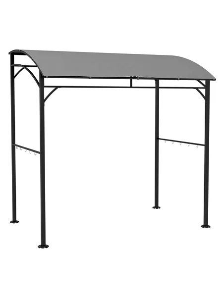 Outsunny 2.2 x 1.5 m BBQ Grill Gazebo Tent, Garden Grill with Metal Frame, Curved Canopy and 10 Hooks, Outdoor Sun Shade, Grey