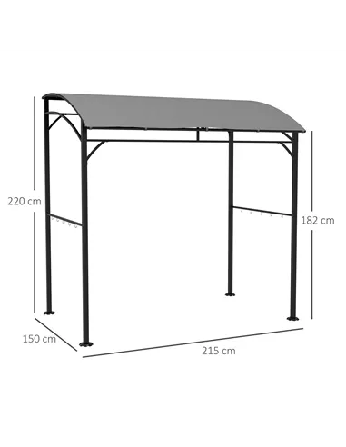 Outsunny 2.2 x 1.5 m BBQ Grill Gazebo Tent, Garden Grill with Metal Frame, Curved Canopy and 10 Hooks, Outdoor Sun Shade, Grey