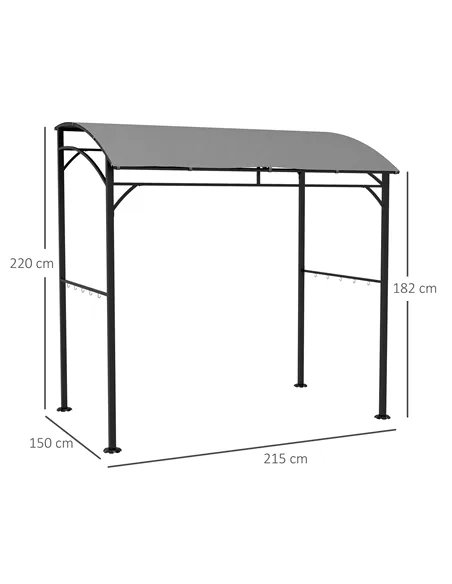 Outsunny 2.2 x 1.5 m BBQ Grill Gazebo Tent, Garden Grill with Metal Frame, Curved Canopy and 10 Hooks, Outdoor Sun Shade, Grey
