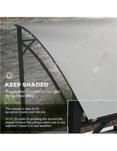 Outsunny 2.2 x 1.5 m BBQ Grill Gazebo Tent, Garden Grill with Metal Frame, Curved Canopy and 10 Hooks, Outdoor Sun Shade, Grey