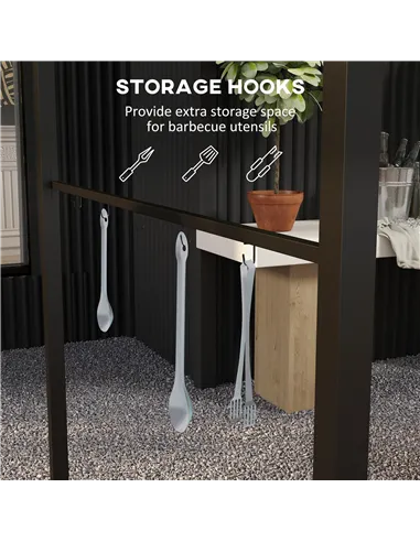 Outsunny 2.2 x 1.5 m BBQ Grill Gazebo Tent, Garden Grill with Metal Frame, Curved Canopy and 10 Hooks, Outdoor Sun Shade, Grey