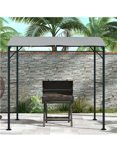 Outsunny 2.2 x 1.5 m BBQ Grill Gazebo Tent, Garden Grill with Metal Frame, Curved Canopy and 10 Hooks, Outdoor Sun Shade, Grey