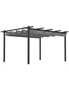 Outsunny 4 x 3(m) Aluminium Pergola with Retractable Roof, Garden Gazebo Canopy Shelter for Outdoor, Patio, Grey