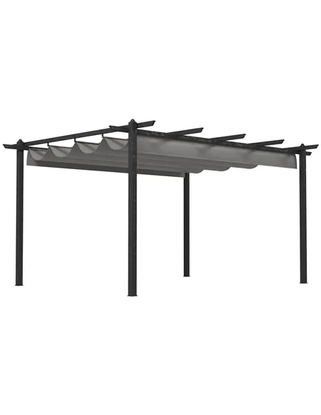 Outsunny 4 x 3(m) Aluminium Pergola with Retractable Roof, Garden Gazebo Canopy Shelter for Outdoor, Patio, Grey