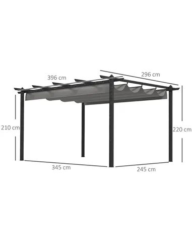 Outsunny 4 x 3(m) Aluminium Pergola with Retractable Roof, Garden Gazebo Canopy Shelter for Outdoor, Patio, Grey