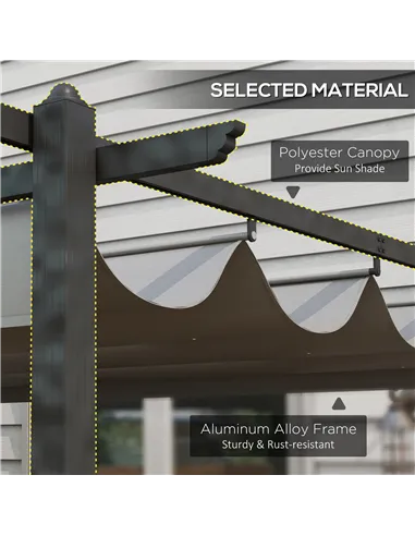 Outsunny 4 x 3(m) Aluminium Pergola with Retractable Roof, Garden Gazebo Canopy Shelter for Outdoor, Patio, Grey
