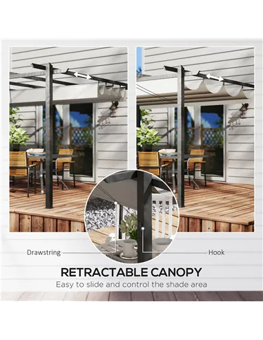 Outsunny 4 x 3(m) Aluminium Pergola with Retractable Roof, Garden Gazebo Canopy Shelter for Outdoor, Patio, Grey