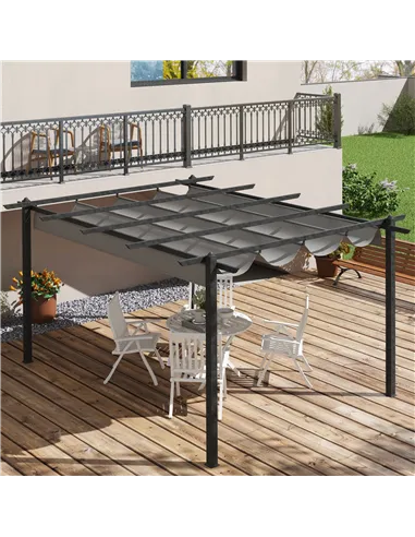 Outsunny 4 x 3(m) Aluminium Pergola with Retractable Roof, Garden Gazebo Canopy Shelter for Outdoor, Patio, Grey