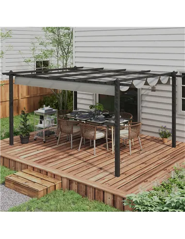 Outsunny 4 x 3(m) Aluminium Pergola with Retractable Roof, Garden Gazebo Canopy Shelter for Outdoor, Patio, Grey