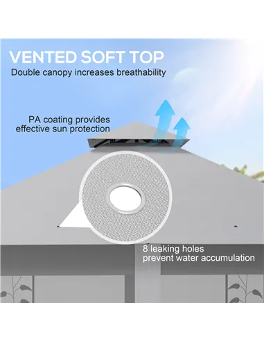 Outsunny 3(m) x 3(m)  Double Roof Outdoor Garden Gazebo Canopy Shelter with Netting, Solid Steel Frame, Light Grey