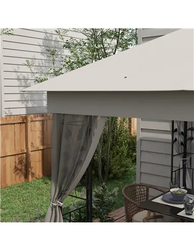 Outsunny 3(m) x 3(m)  Double Roof Outdoor Garden Gazebo Canopy Shelter with Netting, Solid Steel Frame, Light Grey