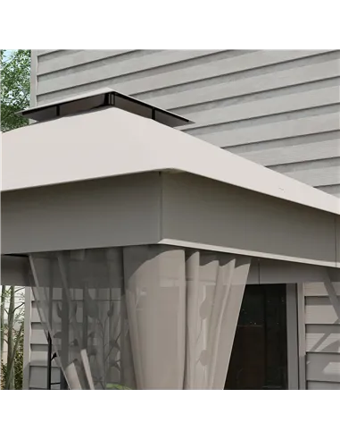 Outsunny 3(m) x 3(m)  Double Roof Outdoor Garden Gazebo Canopy Shelter with Netting, Solid Steel Frame, Light Grey