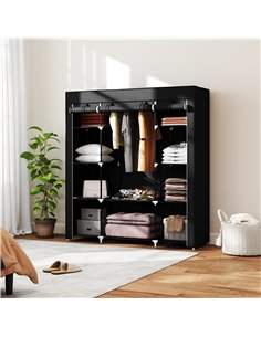 HOMCOM Portable Wardrobe, Foldable Fabric Wardrobe, 150 x 43 x 162.5cm, Clothes Storage Organiser with Hanging Rail, Shelves, Fa 2