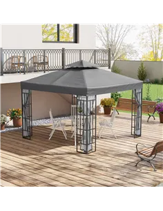 Outsunny 3 x 3(m) Patio Gazebo Canopy Garden Pavilion Tent Shelter with 2 Tier Roof and Mosquito Netting, Steel Frame, Grey 2