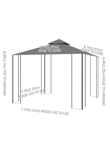 Outsunny 3 x 3(m) Patio Gazebo Canopy Garden Pavilion Tent Shelter with 2 Tier Roof and Mosquito Netting, Steel Frame, Grey