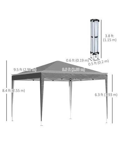 Outsunny 3 x 3 m Garden Pop Up Gazebo Marquee Party Tent Wedding Canopy, Height Adjustable with Carrying Bag, Grey