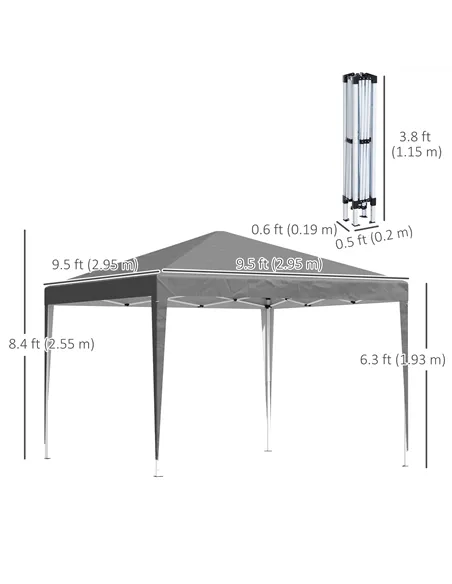Outsunny 3 x 3 m Garden Pop Up Gazebo Marquee Party Tent Wedding Canopy, Height Adjustable with Carrying Bag, Grey