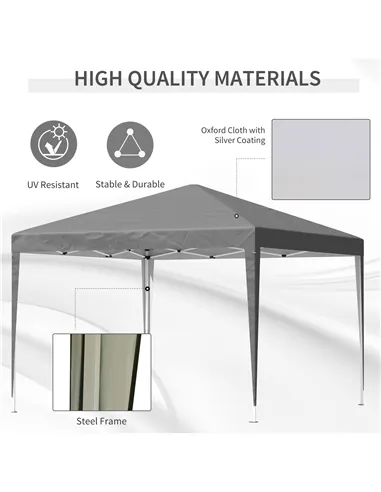 Outsunny 3 x 3 m Garden Pop Up Gazebo Marquee Party Tent Wedding Canopy, Height Adjustable with Carrying Bag, Grey