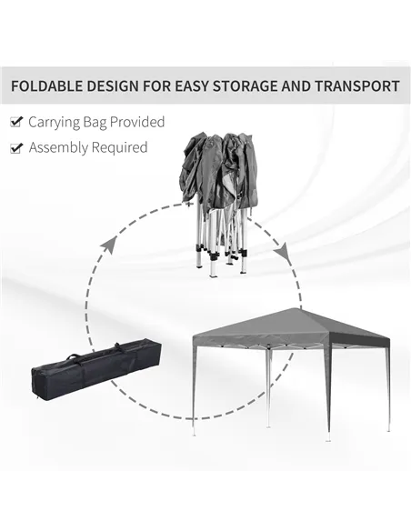 Outsunny 3 x 3 m Garden Pop Up Gazebo Marquee Party Tent Wedding Canopy, Height Adjustable with Carrying Bag, Grey