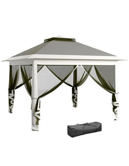 Outsunny Pop Up Canopy Tent with Double Roof, Zipped Mesh Sidewalls, Carrying Bag, Height Adjustable for Patio Garden, Dark Grey
