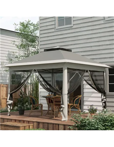 Outsunny Pop Up Canopy Tent with Double Roof, Zipped Mesh Sidewalls, Carrying Bag, Height Adjustable for Patio Garden, Dark Grey