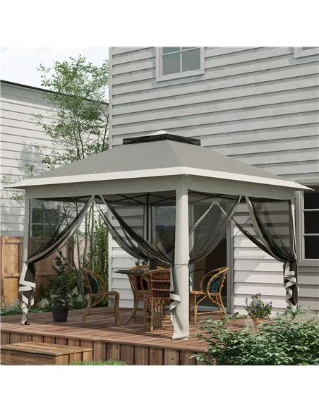 Outsunny Pop Up Canopy Tent with Double Roof, Zipped Mesh Sidewalls, Carrying Bag, Height Adjustable for Patio Garden, Dark Grey