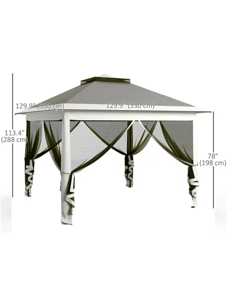 Outsunny Pop Up Canopy Tent with Double Roof, Zipped Mesh Sidewalls, Carrying Bag, Height Adjustable for Patio Garden, Dark Grey