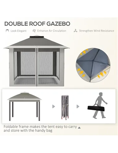 Outsunny Pop Up Canopy Tent with Double Roof, Zipped Mesh Sidewalls, Carrying Bag, Height Adjustable for Patio Garden, Dark Grey