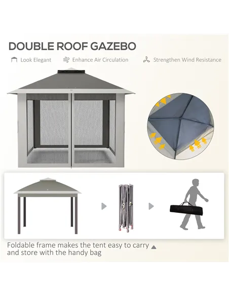 Outsunny Pop Up Canopy Tent with Double Roof, Zipped Mesh Sidewalls, Carrying Bag, Height Adjustable for Patio Garden, Dark Grey