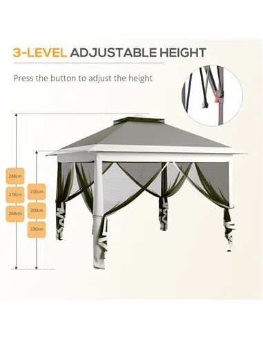 Outsunny Pop Up Canopy Tent with Double Roof, Zipped Mesh Sidewalls, Carrying Bag, Height Adjustable for Patio Garden, Dark Grey