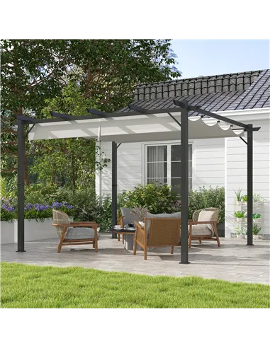 Outsunny 3 x 3(m) Aluminium Pergola Canopy Gazebo Awning Outdoor Garden Sun Shade Shelter Marquee Party BBQ, Light Grey