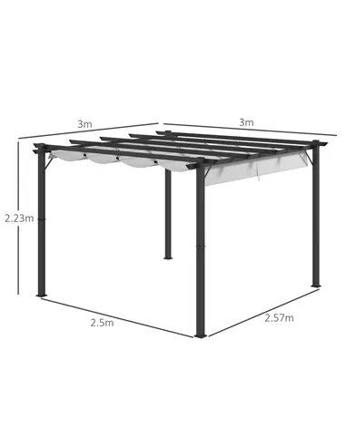 Outsunny 3 x 3(m) Aluminium Pergola Canopy Gazebo Awning Outdoor Garden Sun Shade Shelter Marquee Party BBQ, Light Grey
