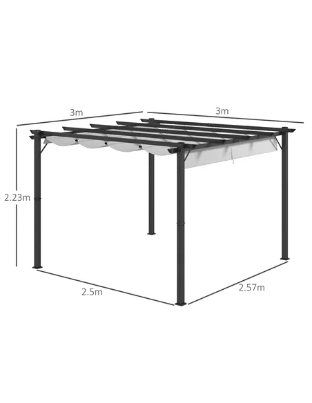 Outsunny 3 x 3(m) Aluminium Pergola Canopy Gazebo Awning Outdoor Garden Sun Shade Shelter Marquee Party BBQ, Light Grey