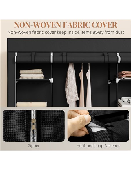 HOMCOM Portable Wardrobe, Foldable Fabric Wardrobe, 150 x 43 x 162.5cm, Clothes Storage Organiser with Hanging Rail, Shelves, Fa