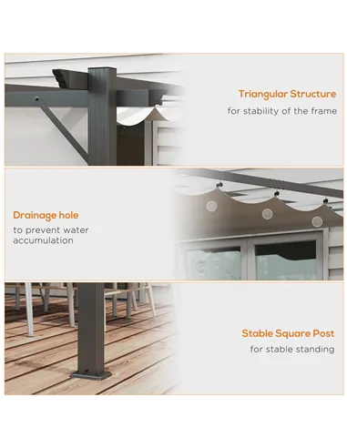 Outsunny 3 x 3(m) Aluminium Pergola Canopy Gazebo Awning Outdoor Garden Sun Shade Shelter Marquee Party BBQ, Light Grey